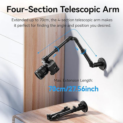 ULANZI ZJ04 Magic Arm Camera Wall Mount Overhead Mount, 70cm/27.6inch Aluminum Adjustable Articulating Arm w 1/4" Ball Head for Cameras DSLR Lights Mount for Live Streaming/Photo Video Shooting