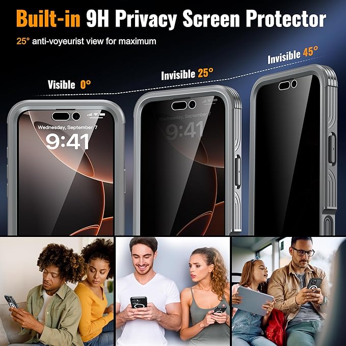 360° Protection Magnetic for iPhone 16 Pro Case Built-in 9H Privacy Screen Protector & Metal Stand[Fit for Magsafe][Anti-Spy][Lens Protector] Heavy Duty Shockproof Phone Case for iPhone 16 Pro