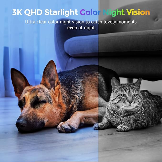 Hugolog 3K 5MP Indoor Pan/Tilt Security Camera with Auto-Focus,Ideal for Baby Monitor/Pet Camera/Home Security,Starlight Color Night Vision,Human/Pet AI,Two-Way Audio,US Cloud,Compatible with Alexa