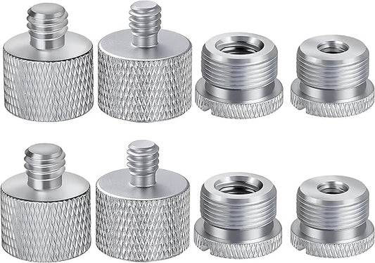 IXTECH Mic Stand Adapter Set 8 pieces Metal Microphone Stand Screw Thread Adapter 5/8 Female to 3/8 Male 3/8 Female to 5/8 Male 5/8 Female to 1/4 Male 1/4 Female to 5/8 Male Tripod Adapter ADP03 Slvr