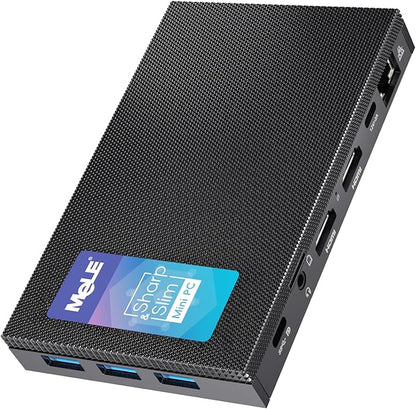MeLE Quieter3C Fanless Mini PC, Celeron N5105, 8GB RAM, 128GB Storage, Full-Function USB-C, WiFi 5, Support Triple Screen Display, Slim Desktop on Industrial, Home, Office