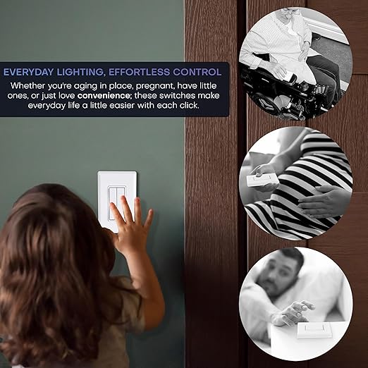 RunLessWire 3-Way Fan & Light Battery-Free DIY Kinetic Wireless Light Switch Kit for Bathrooms & Ceiling Fans: 2 Dual Remote Switches, Both Control 2 5A On/Off Receivers Separately – Brown