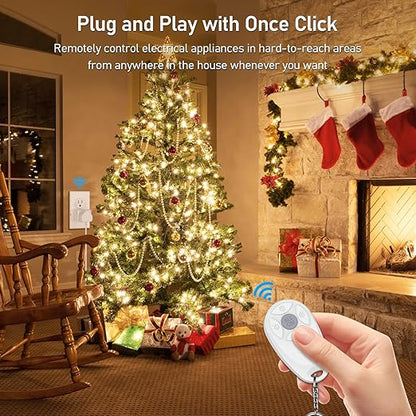 Thinkbee Remote Control Outlet, 15A /1500W 300ft RF Range Wireless Light Switch Kit, Expandable Remote Outlet Electrical Switch for Lamp Fan Household Appliances, 80-275V with Anti-Surge 4000V