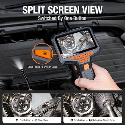 Dual Lens Endoscope Camera with Light, Teslong 4.3" HD Snake Borescope Inspection Camera, Automotive Scope Cam with Flexible Cable, Home Waterproof Fiber Optic for Sewer Drain Pipe (3.3FT)