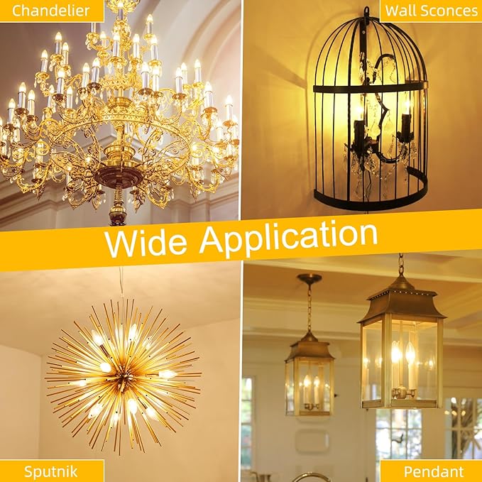 GvvooHome Candelabra Light Bulbs 40 watt Equivalent, E12 LED Bulb Dimmable Chandelier Bulbs, B10 Candle Light Bulbs 2700K Soft White, 90+CRI, 400LM, Cear Glass, 24 Pack