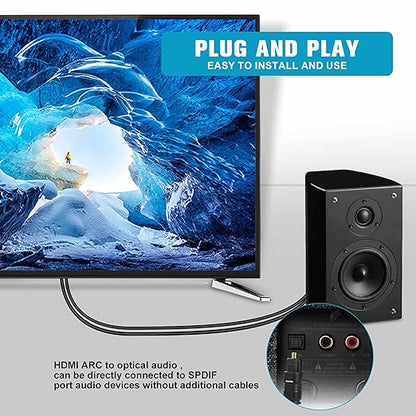 192KHz HDMI ARC to Optical Audio Converter for TV to Soundbar, Plug & Play 3.4ft/1.05m ARC to Optical Cable Audio Extractor Adapter Splitter for Sound System Speaker Home Theater Support Dolby/DTS 5.1