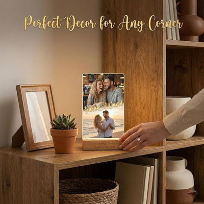 MamaEra Valentine’s Day Gift for Him - Personalized Photo Collage Night Light for Couples - Custom Acrylic LED Lamp with Names & Engraved Wooden Base - Romantic Anniversary, Wedding