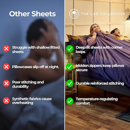 THE LAD COLLECTIVE 3.0 Queen Bedding Set - 4-Piece Bedset w/Fitted Sheet, Top Sheet & 2 Standard Pillowcases [Duvet Not Included] - Bamboo-Cotton - New England