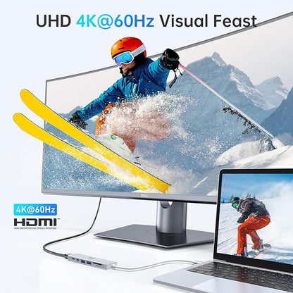 USB C Hub HDMI Adapter for MacBook Pro/Air, 7 in 1 USBC Dongle with HDMI, SD/TF Card Reader, USB C Data Port,100W PD, and 2 USB 3.0 Compatible for MacBook Pro/Air, Dell XPS, Lenovo Thinkpad.