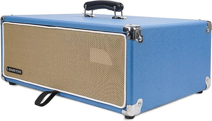 Sound Town Vintage 3U Amp Rack Case, 12.5" Depth with Rubber Feet, Dust Cover, Kickstand, Beau Blue (STVRC-3BL)