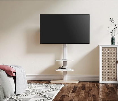 FITUEYES Floor TV Stand for 32 39 40 43 49 50 55 60 65 70 Inch TVs, Modern TV Stands with Shelf for Living Room Bedroom, Height Adjustable Corner TV Stand White