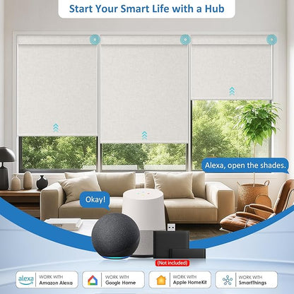 MANSNIX Smart Motorized Blinds with Remote, Cordless No-Drill Automatic Roller Shades, Blackout Electric Blind for Windows, Linen Stone, 46.5 x 72