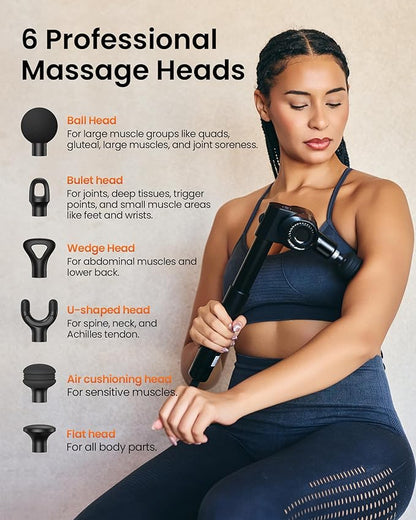 NAPRE Foldable Massage Gun with Extension Handle & 5 Adjustable Angles,Deep Tissue Back Massage for Neck/Body Pain Relief,Handheld Percussion Muscle Massager,32 Speeds,6 Heads & Silent,with Case