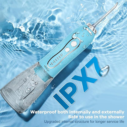Water Dental Flosser Teeth Cleaner Pick, H2ofloss Cordless Portable Oral Irrigator,5 Mode IPX7 Waterproof Teeth Picks 300ML Rechargeable WaterFlosser for Teeth Cleaning Sky Blue