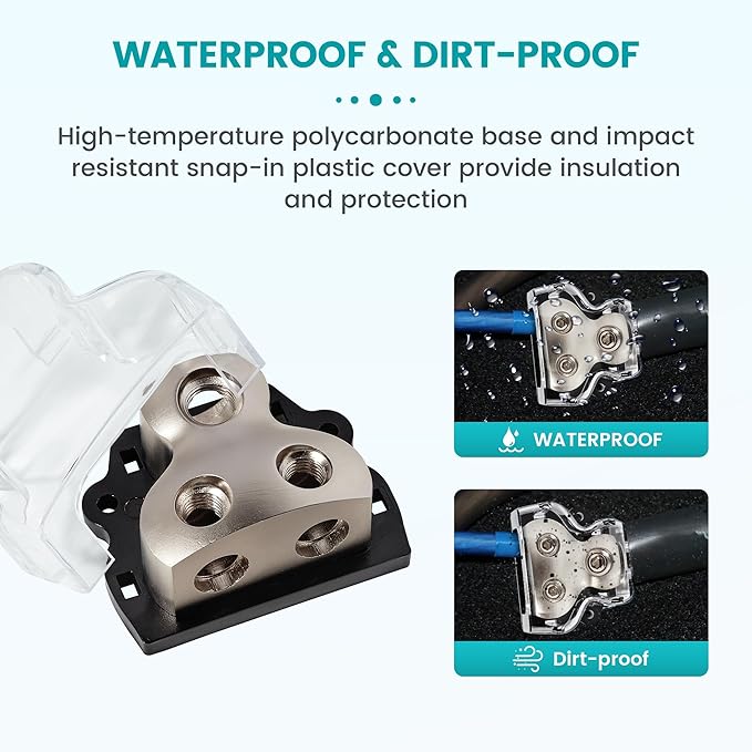 NuIth 2PCS 2-Way Power Distribution Block, 0/2/4 Gauge Input in 4/8 Gauge Out Auto Stereo Ground Distribution Blocks 2 Way for Car Audio Amplifier Splitter
