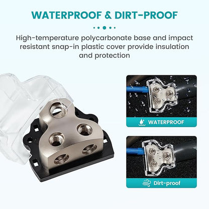 NuIth 2PCS 2-Way Power Distribution Block, 0/2/4 Gauge Input in 4/8 Gauge Out Auto Stereo Ground Distribution Blocks 2 Way for Car Audio Amplifier Splitter