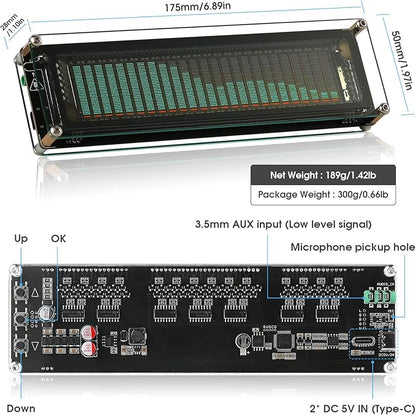 Nobsound AK2515 Pro Audio Spectrum Analyzer with VFD Display, MIC Input & Advanced AGC - Precise Sound Level Meter for Musicians and Audio Enthusiasts