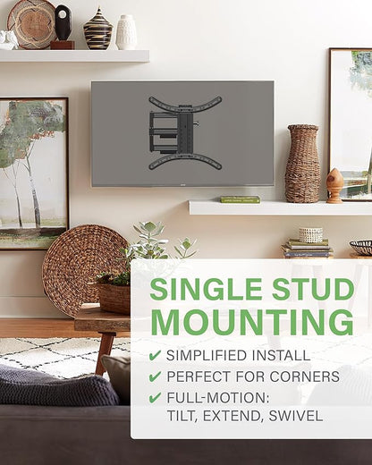 SANUS Full Motion TV Mount - Single Stud 32 to 55 inch TV Wall Mount Tilts, Extends & Swivels - Easy DIY Install Includes All Hardware & Post Install Leveling - Great for Corners