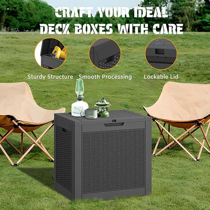 NUNU LAB 31 Gallon Outdoor Storage Box Waterproof, Outside Package Delivery Deck Boxes with Lockable Lid, Backyard Storage Bin For Garden Tools, Patio Cushions Accessories, Black