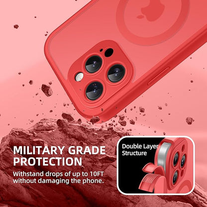 BERFY Magnetic for iPhone 14 Pro Max Case, Compatible with MagSafe, Built-in Privacy Screen Protector and Upgraded Camera Protection, Anti-Spy Full Body Shockproof Phone Case for 14 Pro Max 6.7", Red