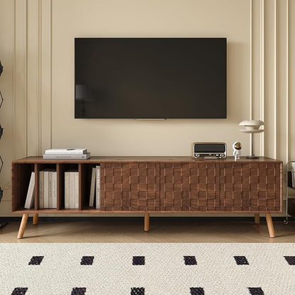 Virubi Mid-Century Modern TV Stand, Entertainment Center with 3 Doors and Open Shelf, Media Console for TVs up to 80 Inch, Television Stands with Cable Management for Living Room