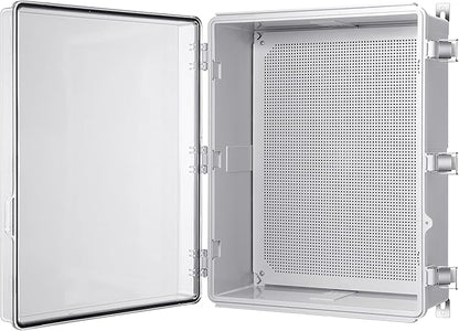 Gratury Junction Box, IP67 Waterproof Plastic Enclosure for Electrical Project, Hinged Grey Cover, Includes Mounting Plate and Wall Bracket (Transparent Cover, 20"×16.1"×7.9")