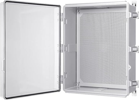Gratury Junction Box, IP67 Waterproof Plastic Enclosure for Electrical Project, Hinged Grey Cover, Includes Mounting Plate and Wall Bracket (Transparent Cover, 20"×16.1"×7.9")