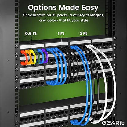 GEARit Cat 6 Ethernet Cable (100-Pack 0.5 Feet) Cat6 Network Patch, 10Gbps, RJ45, Snagless Cord, Gold-Plated Connectors, Internet for PC, TV, Tablet, Router, Printer, Servers, IT Data Center - White