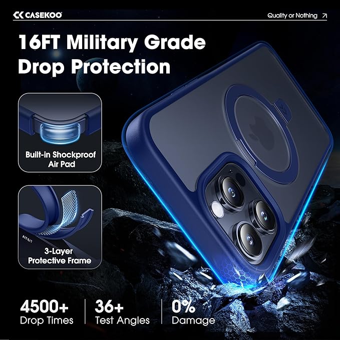 CASEKOO Designed for iPhone 13 Pro Max Case with Magnetic Invisible Stand [Military Drop Protection] [Compatible with MagSafe] Shockproof Translucent Matte Slim Promax Phone Cover 6.7", Blue