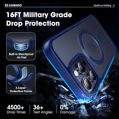 CASEKOO Designed for iPhone 13 Pro Max Case with Magnetic Invisible Stand [Military Drop Protection] [Compatible with MagSafe] Shockproof Translucent Matte Slim Promax Phone Cover 6.7", Blue