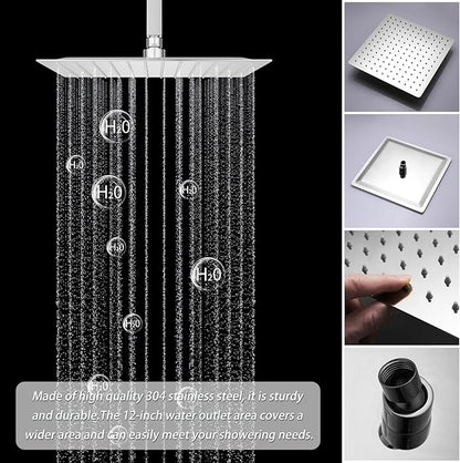 KATAIS Full Body Shower System Chrome Tempreature Display Shower Faucet Set with 12 inch and 8 inch Shower Head, with Handheld Spray and 6 PCS Body Jet