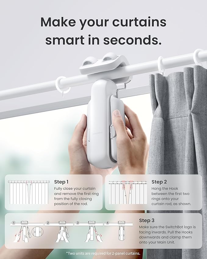 SwitchBot Automatic Curtain Opener - Bluetooth Remote Control Smart Curtain with App/Timer, Upgraded High-Performance Motor, Add SwitchBot Hub to Work with Alexa, Google Home, HomeKit