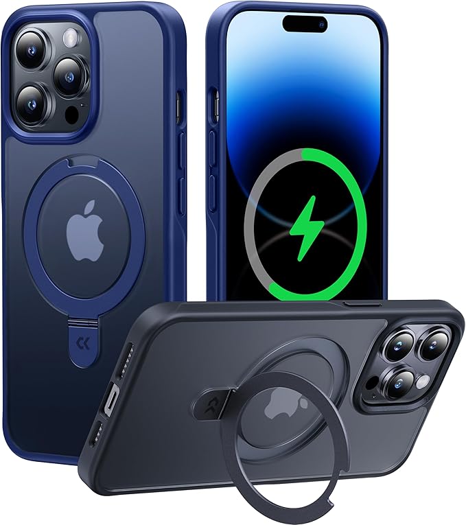 CASEKOO Designed for iPhone 14 Pro Case with Magnetic Invisible Stand [Military Drop Protection] [Compatible with MagSafe] Shockproof Slim Translucent Matte Pro Case 6.1 Inch, Blue