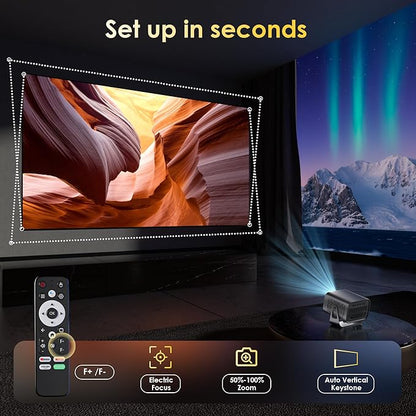 ZENTALITY Projector with WiFi and Bluetooth, Electric Focus & Vertical Keystone, 1080P HD 4K Support, Smart Projector with Built-in Streaming Apps, Portable Projector for Outdoor & Home Movie