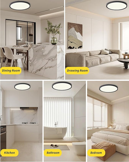4Pack 12 Inch Remote Control Dimmable LED Flush Mount Ceiling Light Panel,24W 2520LM,2700K-6000K Adjustable Color,Ultra Thin Round Black Ceiling Light Fixture for Hallway Kitchen Bedroom Home Office