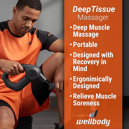 Wellbody 5 Deep Tissue Massage Gun with Heat Ball Technology | Vibrating Handheld Massager for Trigger Point Therapy | 5 Speed Rechargeable Portable Device for Muscle Pain Relief & Recovery