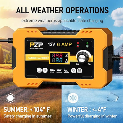 12V Automatic Car Battery Charger, 0-6A Arbitrarily Adjustable Smart Trickle Charger, Auto Desulfator with Battery Repair, Battery Maintainer with Winter Mode for AGM, Gel, Deep Cycle, Lead-Acid