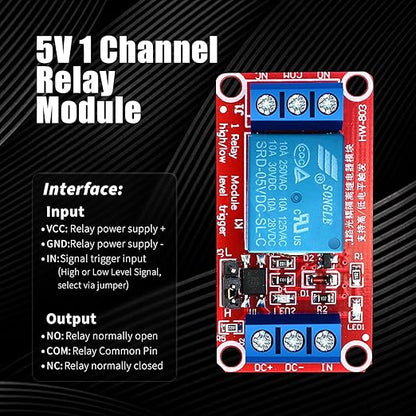 Kigeli 24 Pcs 5v Relay Module One Channel Switch with Optocoupler and Opto Isolation, Compatible with High and Low Level Triggers, 19.69 x 10.24 x 7.09 Inches