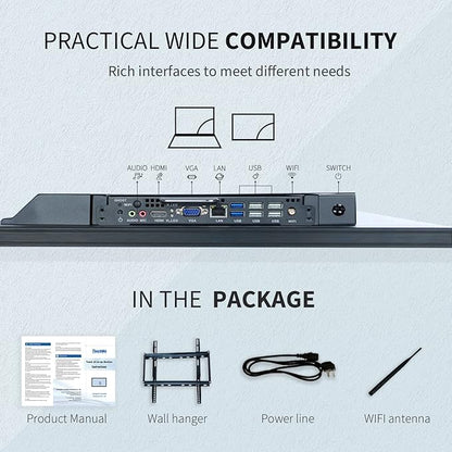TouchWo 43 inch Interactive Touchscreen Monitor, Smart Board with 16:9 Display 1080P, Win-11 Electronic Whiteboard Touchscreen PC for Office and Classroom, Core i7 RAM 8G & ROM 512G