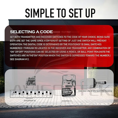 2 for Multi-Code 3089 308911 Linear MultiCode MCS308911, 10 Dip Switch Gate Opener Remote 300MHZ, Multi Code Garage Door Opener【10-Year-Warranty】