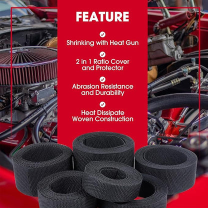 Sonoreboom 2 in 1 Heat Shrink Braided Sleeving Fabric Tubing-Ideal fit Irregular Shape Hose/Cable/Wire (60FT, 1/4"(6mm))