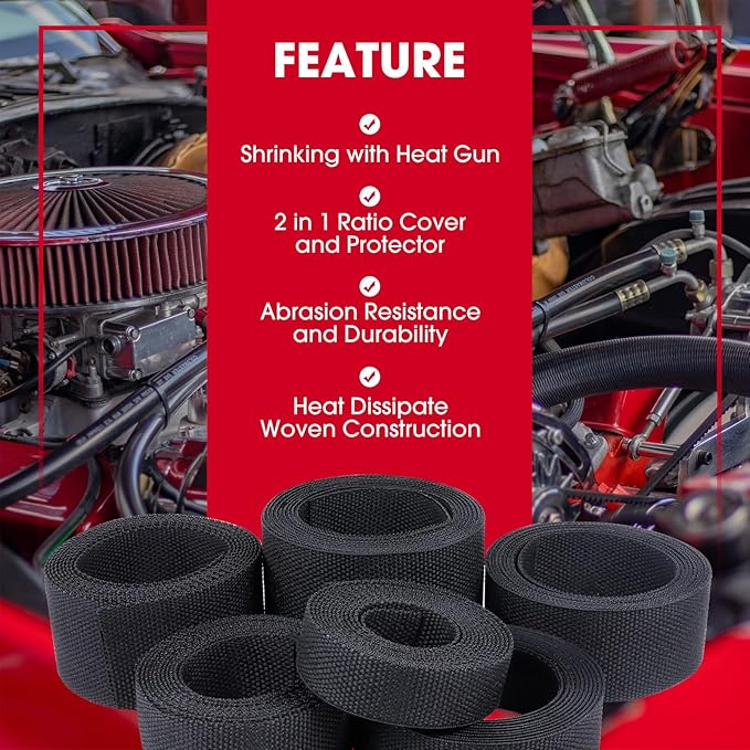 Sonoreboom 2 in 1 Heat Shrink Braided Sleeving Fabric Tubing-Ideal fit Irregular Shape Hose/Cable/Wire (45FT, 2"(50mm))
