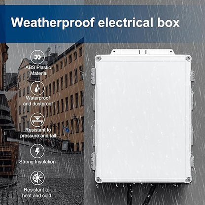 Namunanee Outdoor Electrical Junction Box, ABS Water Resistant Enclosure with Internal Mounting Panel & Hinged Cover (16.5" H x 12.6" L x 6.1" W)