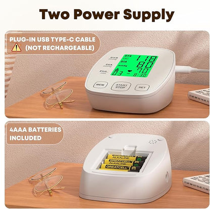 Arm Blood Pressure Monitor with 2 Cuffs, Pediatric Blood Pressure Cuff 6"-9"，Medium/Large Cuff 9"-16.5"， Includes 4 AAA Batteries
