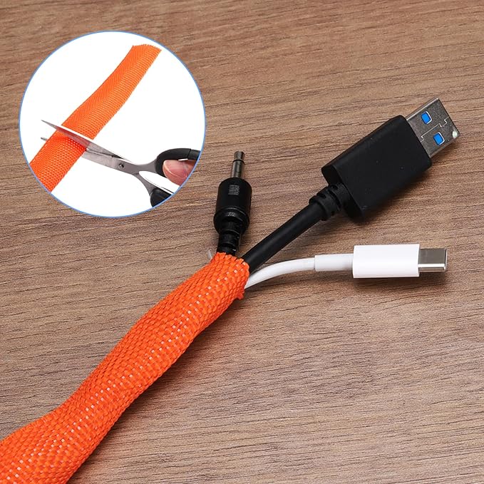 MECCANIXITY Braided Cable Sleeves Heat Shrinkable Fabric Sleeving, 1" 26ft Orange 2:1 Ratio Heat Shrinkable Cord Protector for Harness Cable, Network Cable Protection, Cable Management