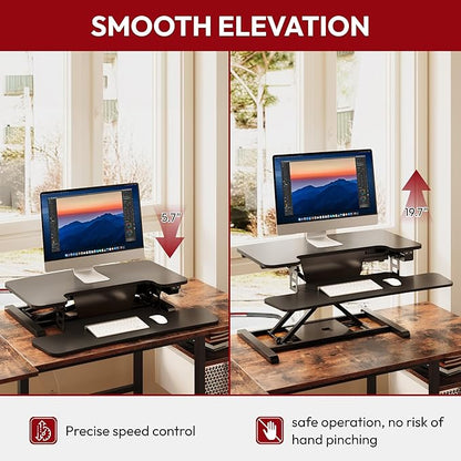 SANODESK 32" Electric Standing Desk Converter,Height Adjustable Riser for Office Home, Monitor and Laptop Workstation with Large Keyboard Tray, Black Color