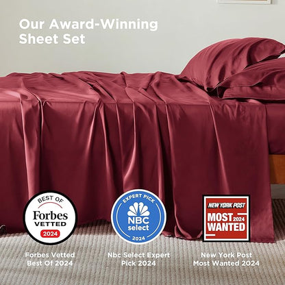 Bedsure King Size Sheets Set, Cooling Sheets for Hot Sleepers, Rayon Derived from Bamboo, Breathable & Soft, Deep Pocket Up to 16 Inches, Hotel Luxury Silky Bedding, Burgundy