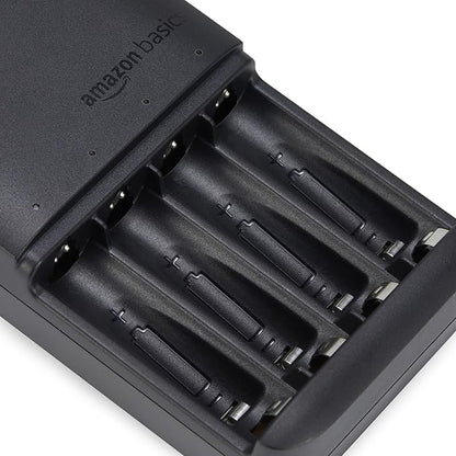 Amazon Basics Battery Charger for Rechargeable AA and AAA NiMh Batteries - NA Plug, 4-Bay, Black