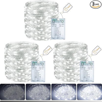 litogo 3 Pack Fairy Lights Battery Operated with Timer, 33FT 100LED Twinkle String Lights USB-C Powered 8 Modes Dimmable for Indoor Bedroom Centerpiece Wedding Classroom Dorm Christmas Decorations
