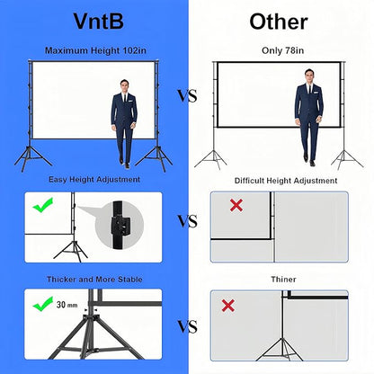 VntB Outdoor Projector Screen with Stand, 150 inch Portable Projection Screen Wrinkle-Free 16:9 4K HD Rear Front Movie Screen with Carry Bag for Indoor Home Theater, Camping and Backyard Entertainment
